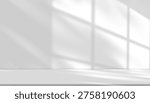 Background Wall With White Shadow And Light, Room Texture, Kitchen Window, Gray Studio Interior, Empty Podium, Minimal Stage And 3D Product Display Scene For Presentation And Advertising Mockup.