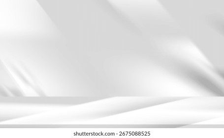 Background Wall With White Shadow And Light, Room Texture, Kitchen Window, Gray Studio Interior, Empty Podium, Minimal Stage And 3D Product Display Scene For Presentation And Advertising Mockup.