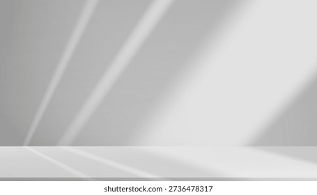 Background Wall With White Shadow And Light, Room Texture, Kitchen Window, Gray Studio Interior, Empty Podium, Minimal Stage And 3D Product Display Scene For Presentation And Advertising Mockup.