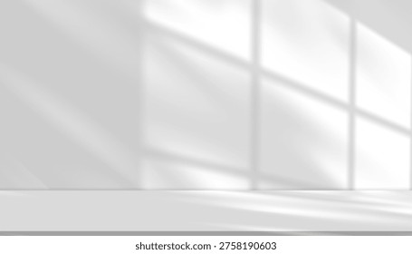 Background Wall With White Shadow And Light, Room Texture, Kitchen Window, Gray Studio Interior, Empty Podium, Minimal Stage And 3D Product Display Scene For Presentation And Advertising Mockup.
