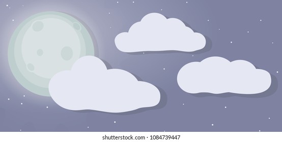 Background wallpaper about a night sky with clouds, stars and the bright moon. EPS 10 Vector Illustration.