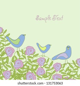 Background, wallpaper with birds and flowers.