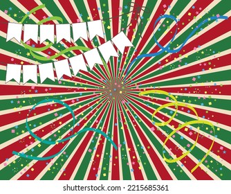 Background and wallpaper with concentrated lines, ribbons and confetti in Christmas colors