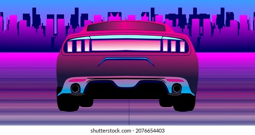 background wallpaper graphic footage car in the city futuristic retro style