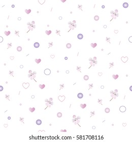 Background wallpaper with hearts and flowers. Vector illustration