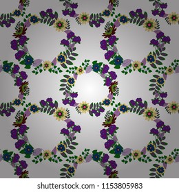 Background wallpaper illustration with purple, gray and green flowers and vintage paisley ornaments. Modern luxury texture for fabrics, textile. Vector floral seamless pattern.