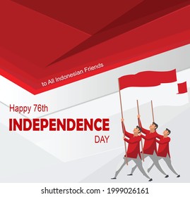 background and wallpaper of Indonesia flag red and white and letters of text. Happy 76th Indonesia Independence Day on August 17