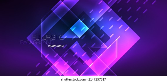 Fondo de paredes de fondo, líneas de neón brillante y formas geométricas. Libro de fondo oscuro para el concepto de tecnología de IA, blockchain, comunicación, 5G, ciencia, negocios y tecnología