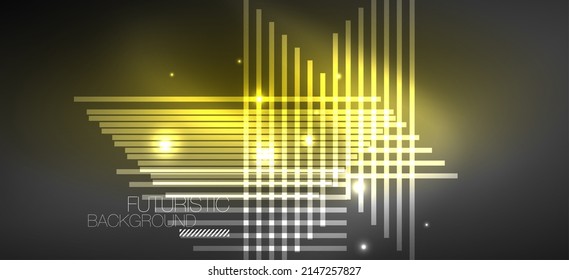 Fondo de paredes de fondo, líneas de neón brillante y formas geométricas. Libro de fondo oscuro para el concepto de tecnología de IA, blockchain, comunicación, 5G, ciencia, negocios y tecnología