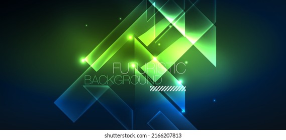 Background wallpaper neon glowing lines and geometric shapes. Dark wallpaper for concept of AI technology, blockchain, communication, 5G, science, business and technology