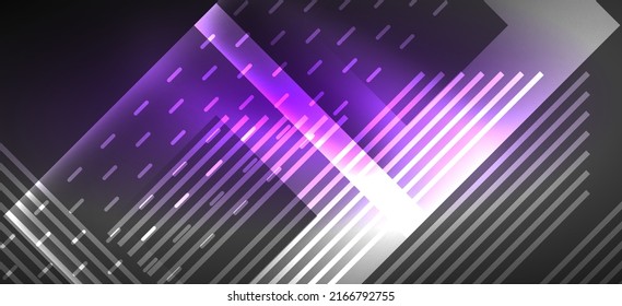 Fondo de paredes de fondo, líneas de neón brillante y formas geométricas. Libro de fondo oscuro para el concepto de tecnología de IA, blockchain, comunicación, 5G, ciencia, negocios y tecnología