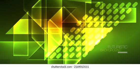 Background wallpaper neon glowing lines and geometric shapes. Dark wallpaper for concept of AI technology, blockchain, communication, 5G, science, business and technology