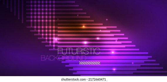 Fondo de paredes de fondo, líneas de neón brillante y formas geométricas. Libro de fondo oscuro para el concepto de tecnología de IA, blockchain, comunicación, 5G, ciencia, negocios y tecnología