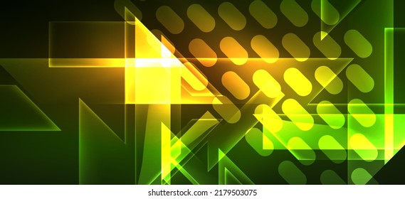 Background wallpaper neon glowing lines and geometric shapes. Dark wallpaper for concept of AI technology, blockchain, communication, 5G, science, business and technology