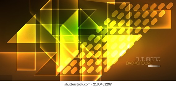 Background wallpaper neon glowing lines and geometric shapes. Dark wallpaper for concept of AI technology, blockchain, communication, 5G, science, business and technology