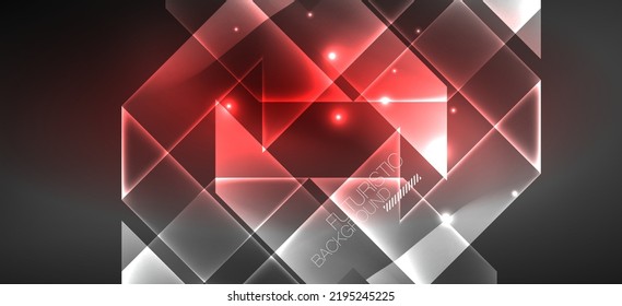 Fondo de paredes de fondo, líneas de neón brillante y formas geométricas. Libro de fondo oscuro para el concepto de tecnología de IA, blockchain, comunicación, 5G, ciencia, negocios y tecnología