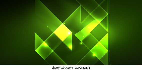 Fondo de paredes de fondo, líneas de neón brillante y formas geométricas. Libro de fondo oscuro para el concepto de tecnología de IA, blockchain, comunicación, 5G, ciencia, negocios y tecnología