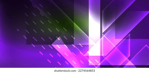 Background wallpaper neon glowing lines and geometric shapes. Dark wallpaper for concept of AI technology, blockchain, communication, 5G, science, business and technology