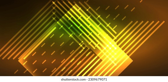 Background wallpaper neon glowing lines and geometric shapes. Dark wallpaper for concept of AI technology, blockchain, communication, 5G, science, business and technology