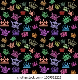 Background wallpaper seamless pattern with multi-colored crowns vector image.