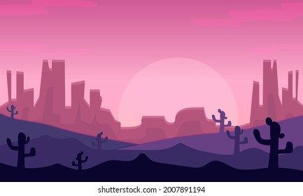 Antecedentes y tapiz con concepto de puesta de sol y desierto.