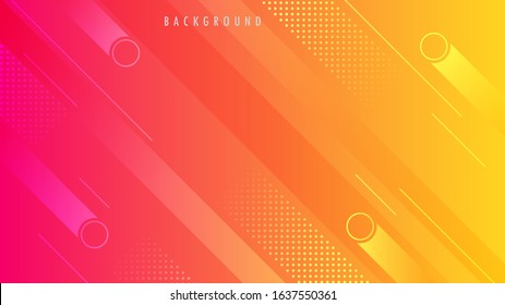 Background, Wallpaper Template. Orange, Red, Yellow Gradient Color. Abstract Modern Minimal Geometric Line Strips, Circle Dots Shape. Design Graphic Vector EPS10