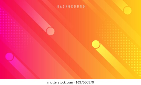 Background, Wallpaper Template. Orange, Red, Yellow Gradient Color. Abstract Modern Minimal Geometric Line Strips, Circle Dots Shape. Design Graphic Vector EPS10