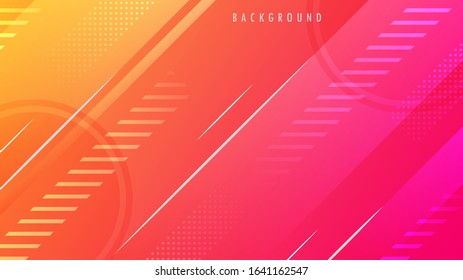 Background, Wallpaper Template. Orange, Red, Yellow Gradient Color. Abstract Modern Minimal Geometric Line Strips, Circle Dots Shape. Design Graphic Vector EPS10