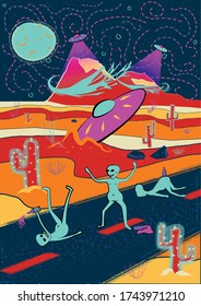 Background wallpaper of three drunk alien on street which located in the desert.