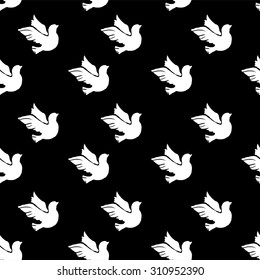 Background, wallpaper, vector illustration of a dove, birds, pattern. seamless. monochrome