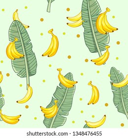 Background Wallpaper Yellow Banana Sweet Fruit with Green Leaf