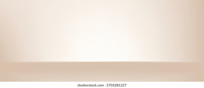 Fundo parede marrom quente e chão. Gradiente de estúdio com luz branca. Fundo em branco da cena de apresentação do produto. Limpe a mesa bronzeadora para o banner. Cozinha com gradação bege. Ilustração vetorial.