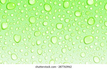 Background of water droplets on the surface in light green colors