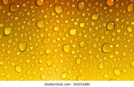 Background of water droplets on the surface in golden colors