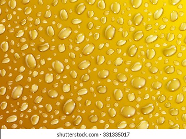 Background of water droplets on the surface in yellow colors