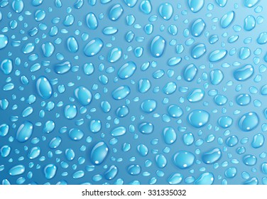 Background of water droplets on the surface in light blue colors