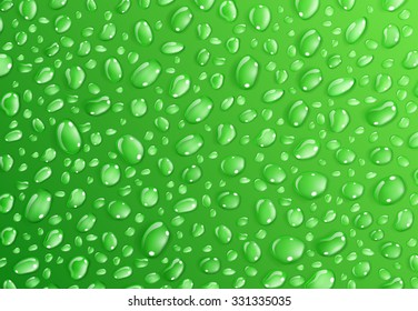 Background of water droplets on the surface in green colors
