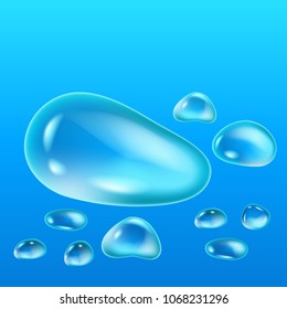 Background with water drops of different forms. Vector illustration.