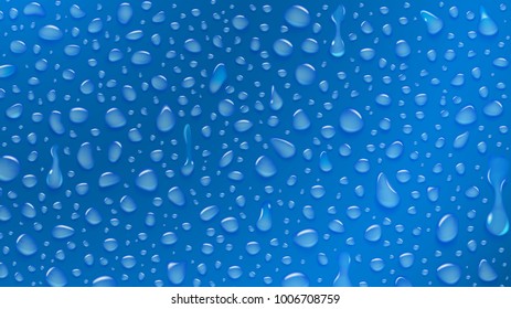 Background of water drops of different shapes with shadows in blue colors