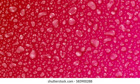 Background of water drops on the some surface in red colors