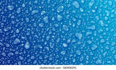 Background of water drops on the some surface in blue colors