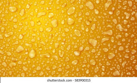 Background of water drops on the some surface in yellow colors