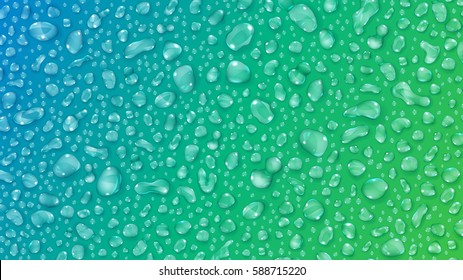 Background of water drops on the some surface in turquoise colors