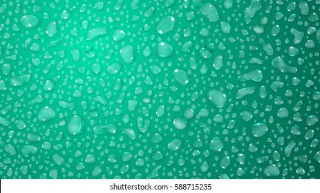 Background of water drops on the some surface in turquoise colors