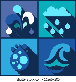 Background with water icons in flat design style.