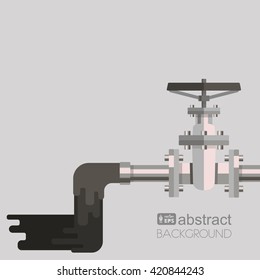 Background water pollution with pipe, valve on the pipe and waste water flowing out from pipe. Vector flat design illustration.