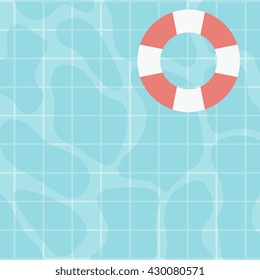 Background of water surface with floating lifebuoy vector flat design illustration. Square layout.