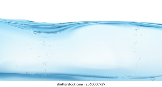 Background Water Wave texture with Air Bubbles Floating with Copy Space for Cosmetic Product Banner,Vector Illustration Freshness Pure Blue Water Splashing on White Background