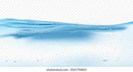 Background Water Wave texture with Air Bubbles Floating with Copy Space for Cosmetic Product Banner,Vector Illustration Freshness Pure Blue Water Splashing on White Background