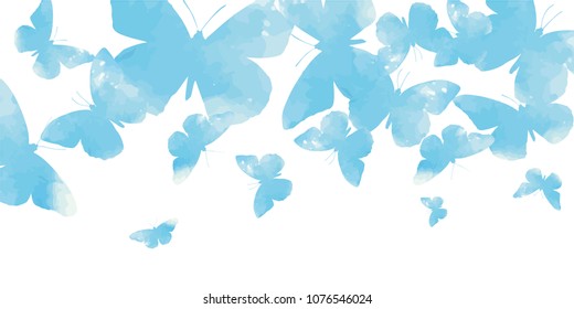 Background with watercolor butterflies blue